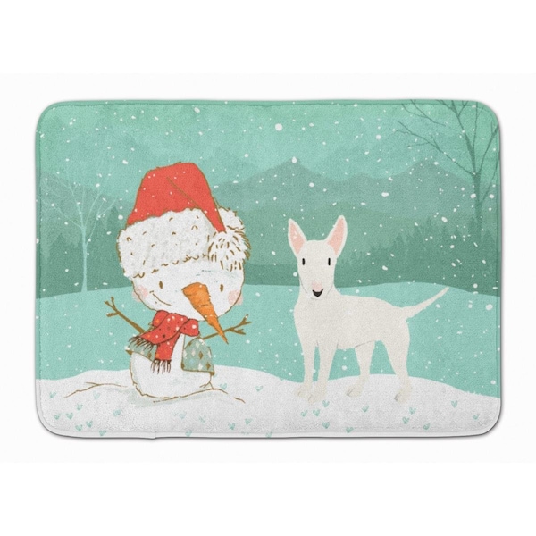 Carolines Treasures White Bull Terrier Snowman Christmas Machine Washable Memory Foam Mat CK2058RUG - main